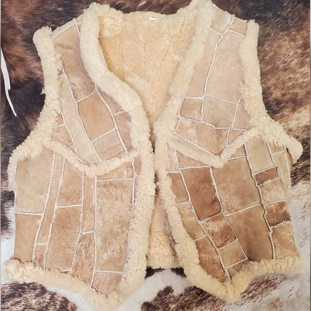 VINTAGE Genuine Shearling wool patchwork vest